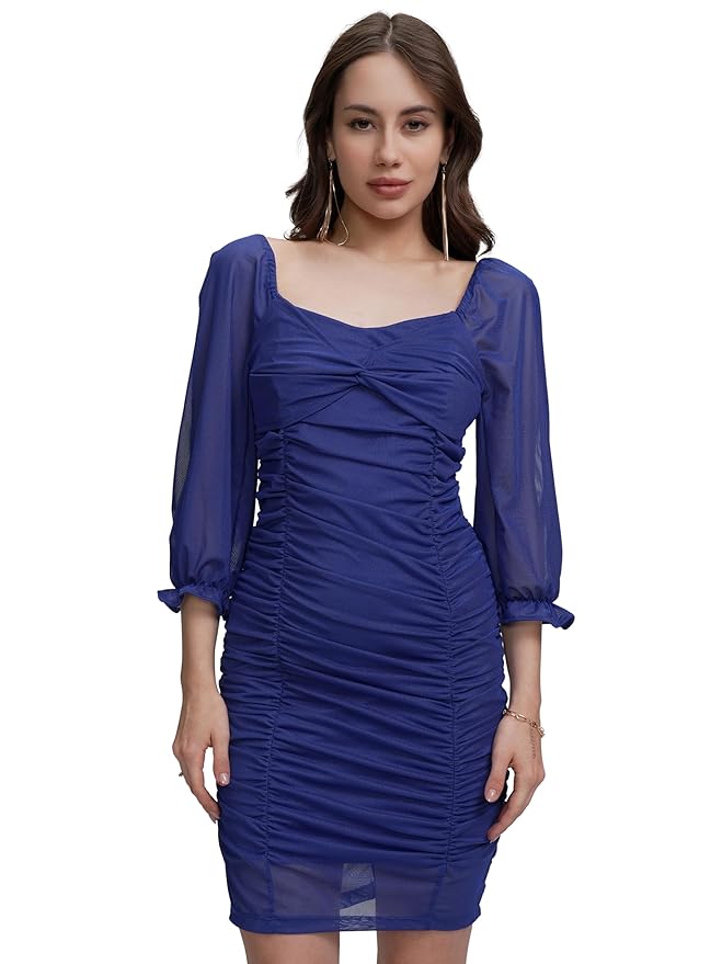 Tokyo Talkies Womens Dresses Women | Bodycon | Above Knee | Ruched | Long Sleeves | Weatern Wear | Party Fashion Wear | Chic