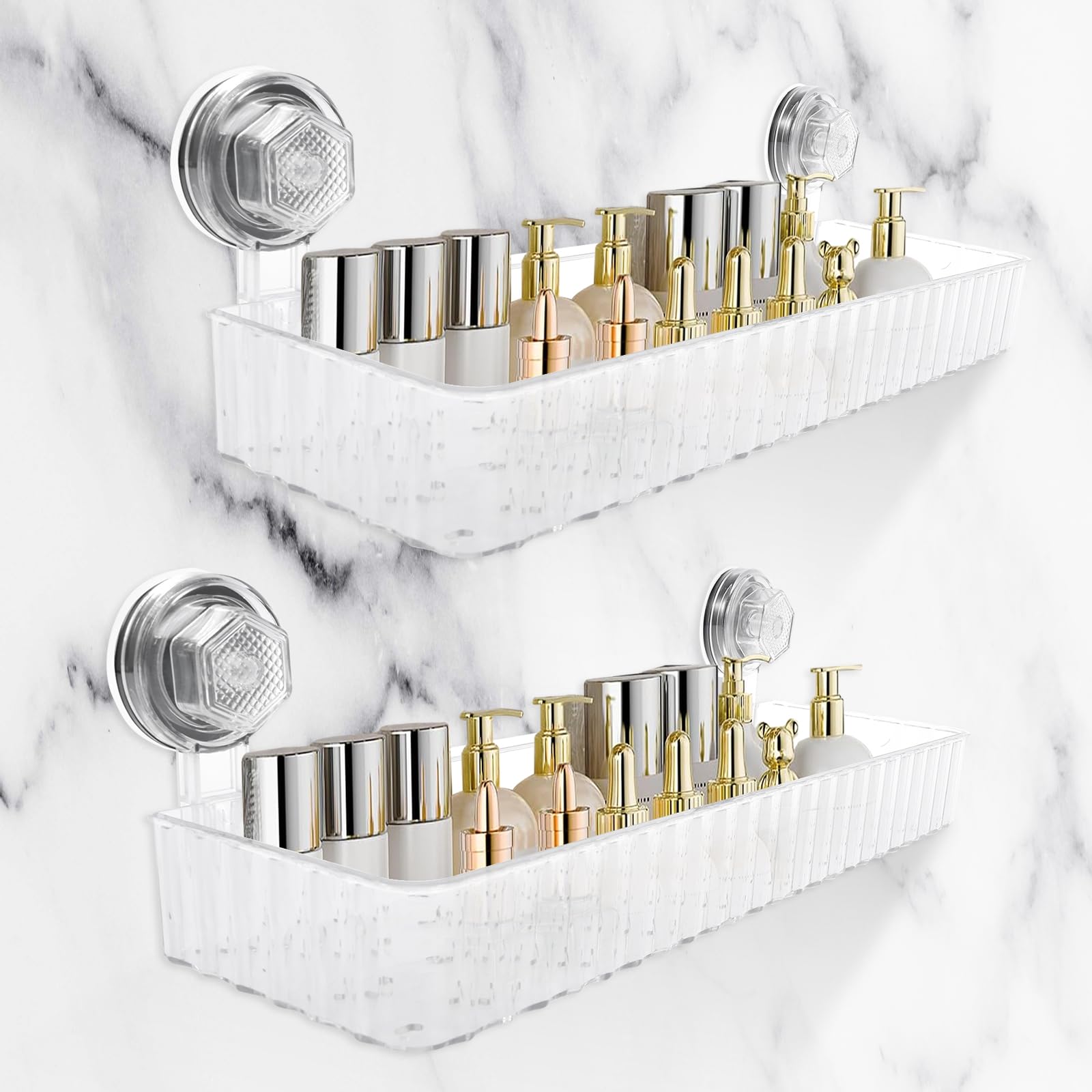 MABCIRY 2PCS Shower Caddy No Drill Bathroom Shower Organizer with Suction Pads Reusable Plastic Shower Caddy Shelf Removable