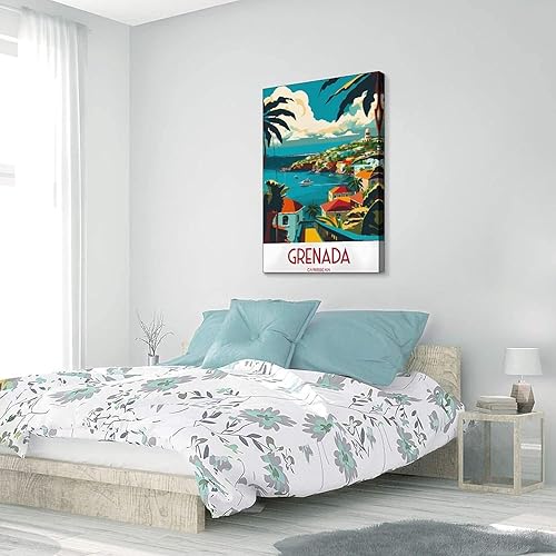 Miniatura 8 de Póster de viaje vintage de Granada del Caribe de 12 x 18 pulgadas (11.8 x 17.7 in), lienzo artístico y lienzo para pared, póster de sala de estar,