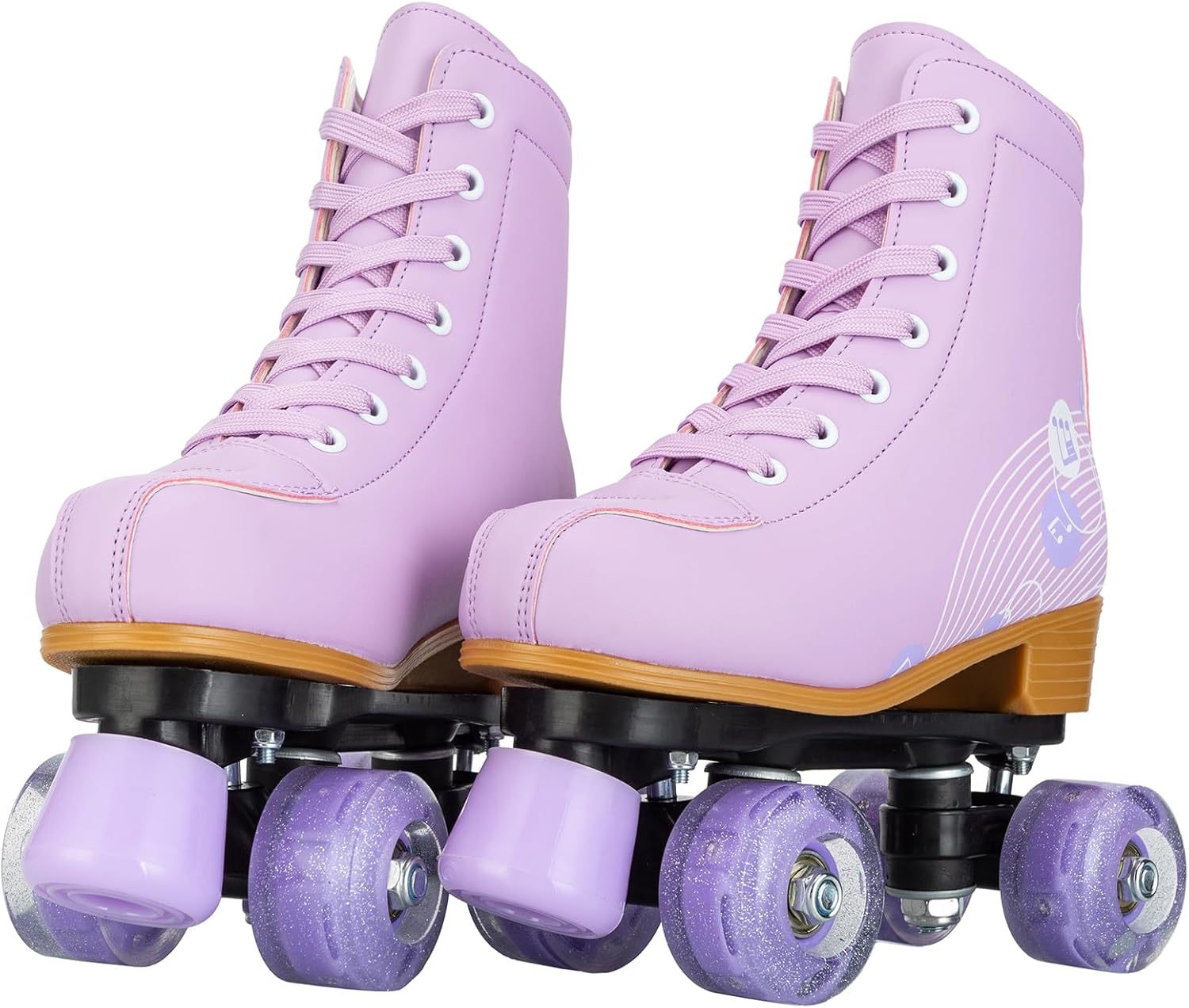 YYW Roller Skates for Girls and Women, Fantastic Pink Purple PU Leather Light Up Kids Youth Roller Skates, Indoor Outdoor