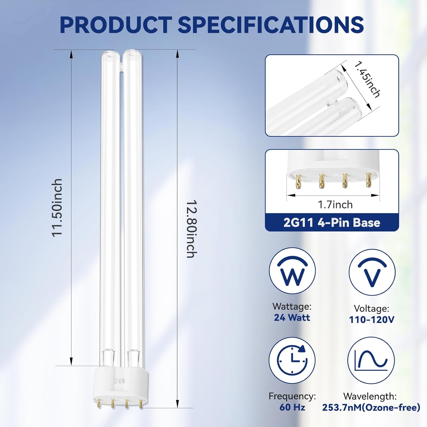 2 Pack 24 Watts UVC 2G11 Base Replacement UV Light Bulb for Pond Clarifier, Outdoor Ponds, Aquarium, Fish Tank, Koi Pond & Water Garden, UV Air Purifier, 24W UVC Bulb 12.5 Inch