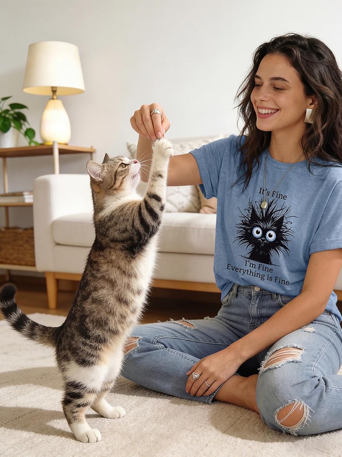 Cat Shirts for Women Cute Cat Graphic Tees Casual Funny Tshirts image 2
