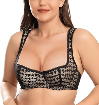 Wingslove Womens Balconette Bra - Sexy 1/2 Cup Lace Half Cup Lightly Padded Push Up Demi Shelf Underwire