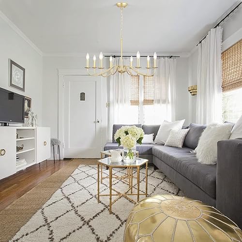 Miniatura 8 de ADSENSTY Candelabro dorado de 8 luces moderna de granja para comedor, accesorios de iluminación rústica, lámpara colgante para sala de estar,