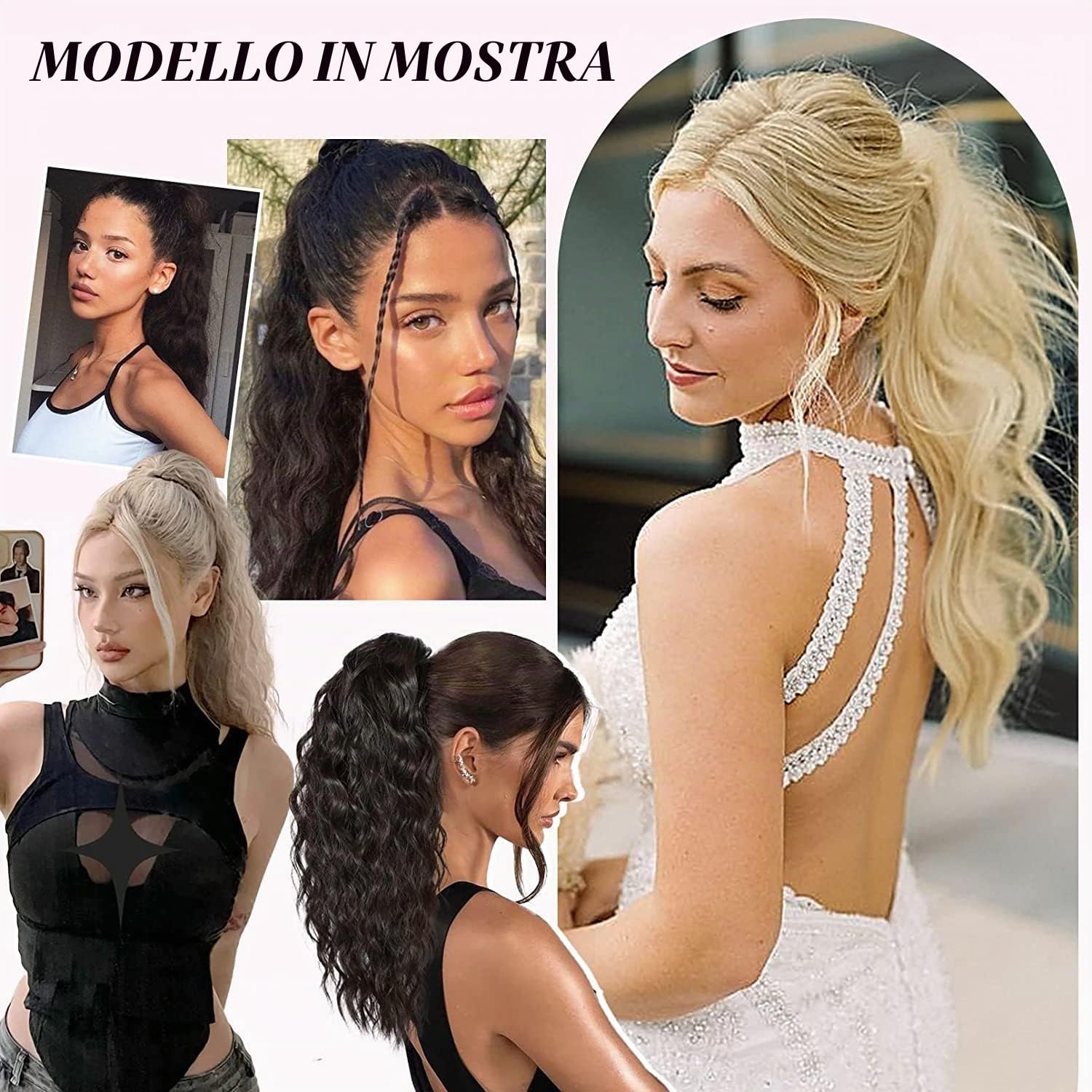 PORSMEER Extension di capelli sintetici naturali con clip, 45 cm di lunghezza, capelli sintetici naturali da donna