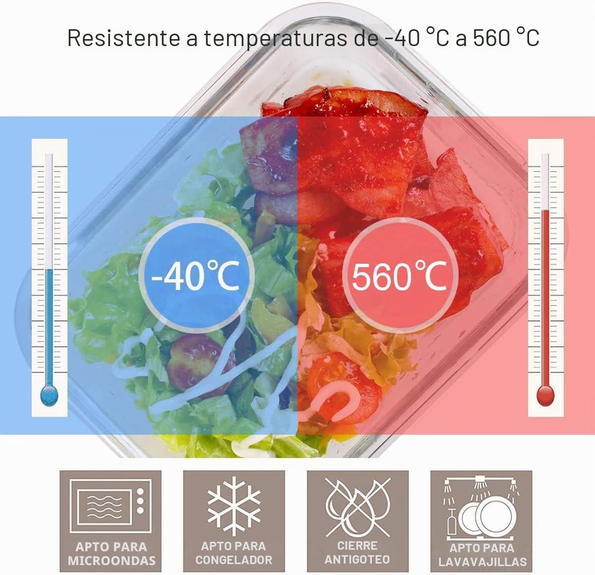 Fenger Juego de recipientes de cristal para alimentos, 18 piezas (9 recipientes, 9 tapas transparentes), aptos para lavavajillas, microondas y congelador, a prueba de fugas, sin BPA