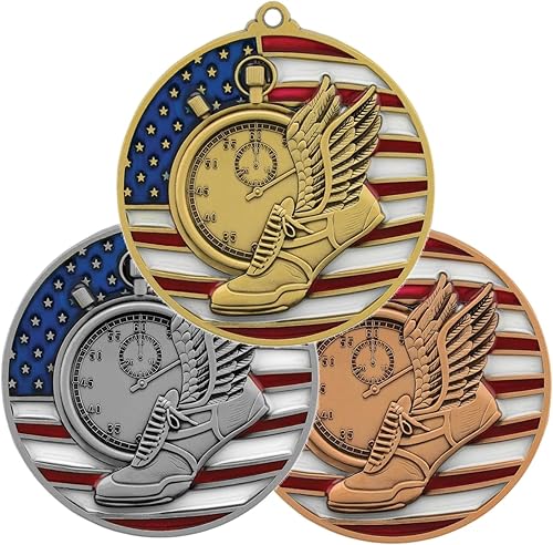 Miniatura 2 de Decade Awards Track & Field - Medalla patriótica grabada  Medallón de carrera de 2.75 pulgadas de ancho con estrellas y rayas de bandera