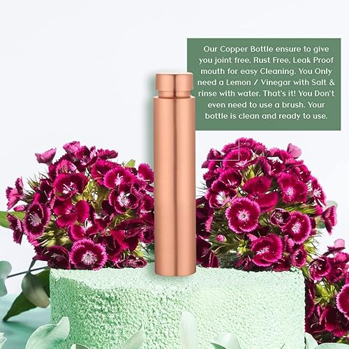 Miniatura 3 de Tambra Botella de agua vintage sin juntas de cobre puro para beber, botella de agua de cobre ayurvédica hecha a mano, tapa a prueba de fugas,