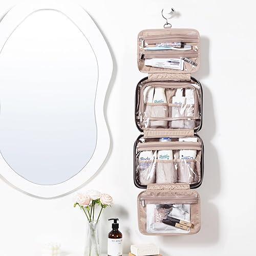 Miniatura 59 de NISHEL Neceser de viaje para mujer, organizador colgante y portátil para champú de tamaño completo, acondicionador, juego de cepillos y accesorios