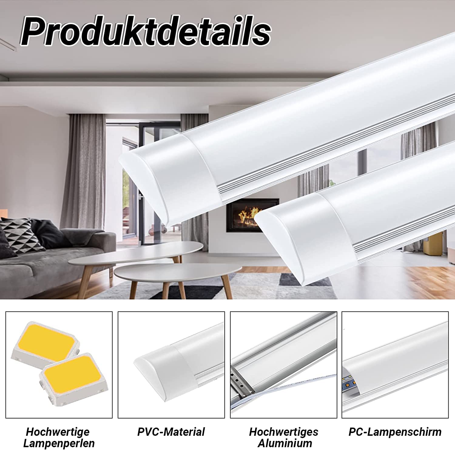 papasbox 4 Pack 40W LED Deckenleuchte Röhre Licht, 120cm 4800LM Ultraslim Tube Röhre, Neutralweiß 4000K, Lineare Lichtleiste Leuchtröhre Deckenlampe Werkstattleuchte für Garage Keller Werkstatt