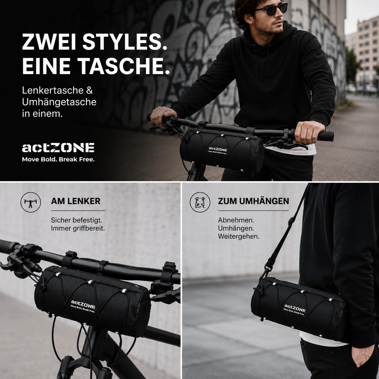 Lenkertasche Fahrrad – Lenkerrolle Für Lenkertasche MTB, Rennrad & Gravelbike | Bike Bag & Handlebar Bag | Bikepacking | Fahrradlenkertasche | 20×10cm | Dark Night Edition