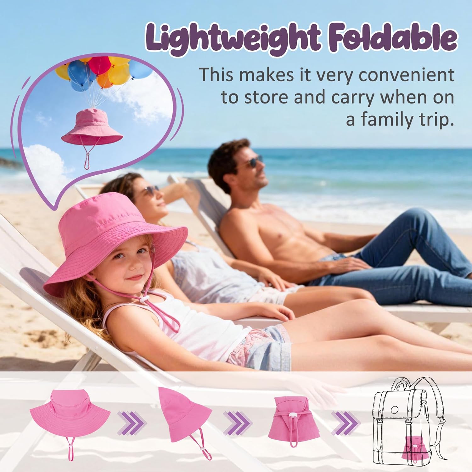 Zando 2Pcs Baby Sun Hat Toddler UPF 50+ Sun Protection Hat Adjustable Toddler Bucket Hats for Kids Summer Beach Hat 0-8T - Image 6