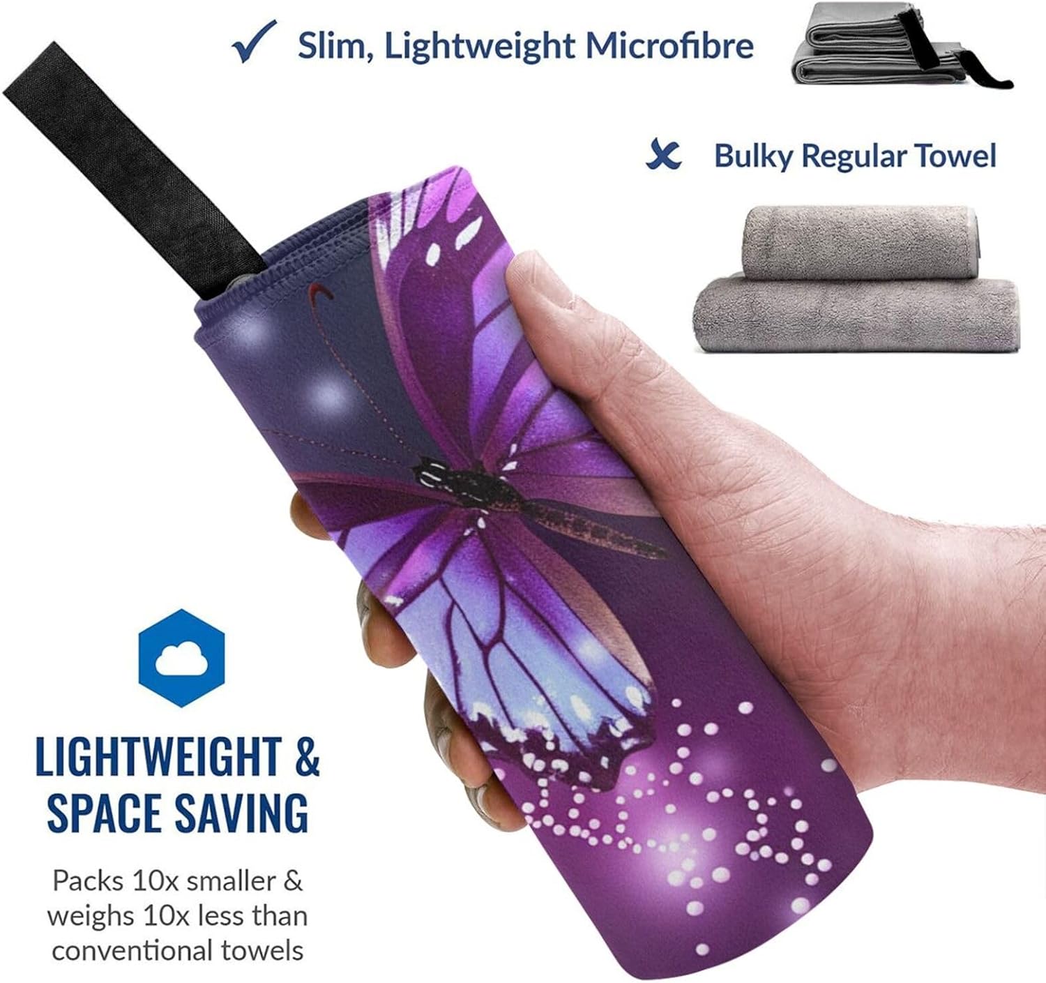 KHiry Microfiber Towel Beach Towels Cute Purple Butterfly Quick Dry Towel Soft Lightweight Travel Towels Absorbent Large Easy Pack Travel Things Beach Blanket for Gym Sports Swimming