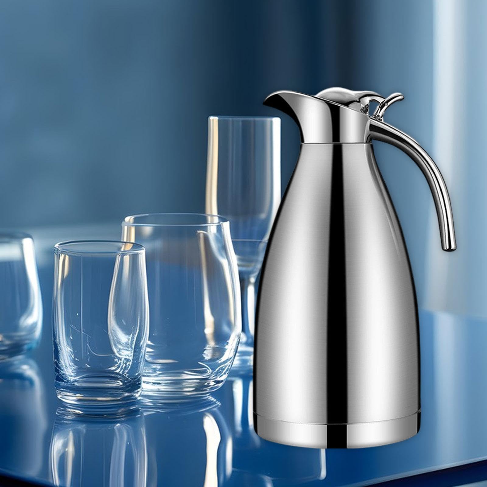 Carafe Isotherme Verseuse Thermique Cruche à Boissons et Pot à Café En Acier Inoxydable Antirouille avec Couvercle Étanche Adapté pour L'Hôtellerie E, 2 L