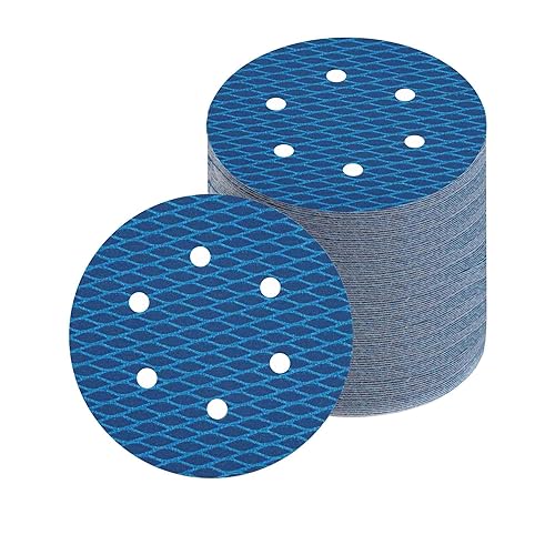 Lijadora de órbita aleatoria de 6 pulgadas, 6 agujeros, papel de lija con gancho y bucle, con respaldo de tela, grano 400, rombo azul, papel de
