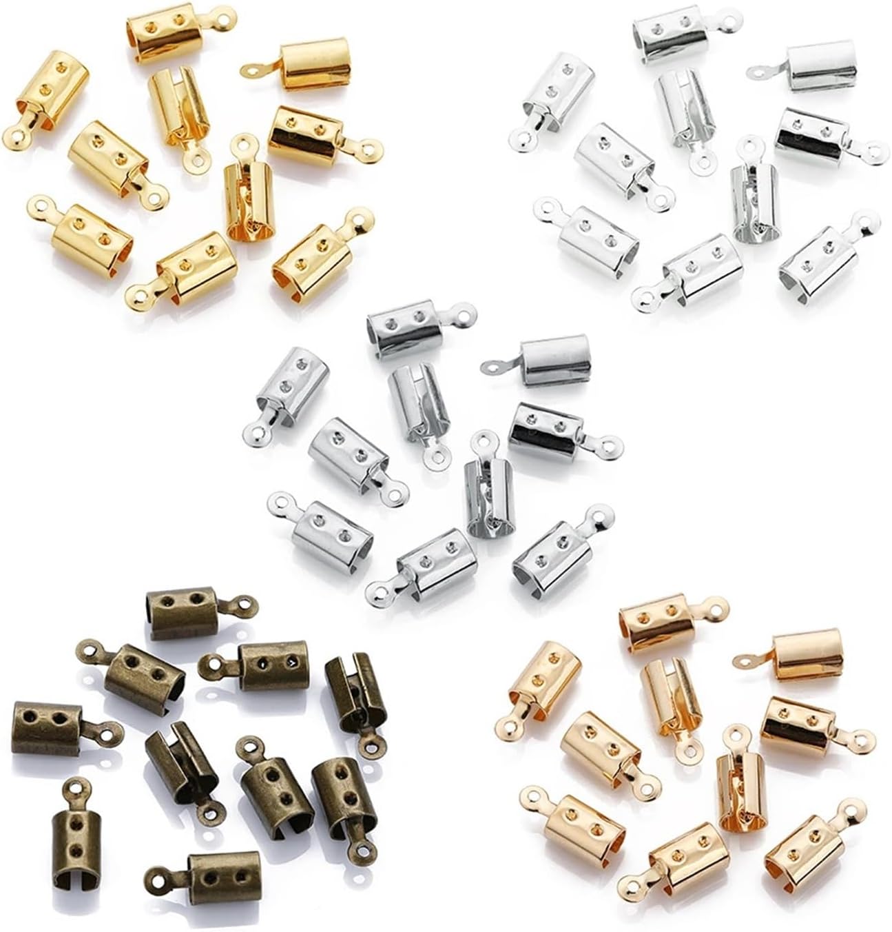 Fold Over Cord Ends 1000pcs Rope Chain Cords Crimp Bead End Caps for DIY Components Squeeze Fastener for Jewelry Making(Rhodium,Inner 5mm)