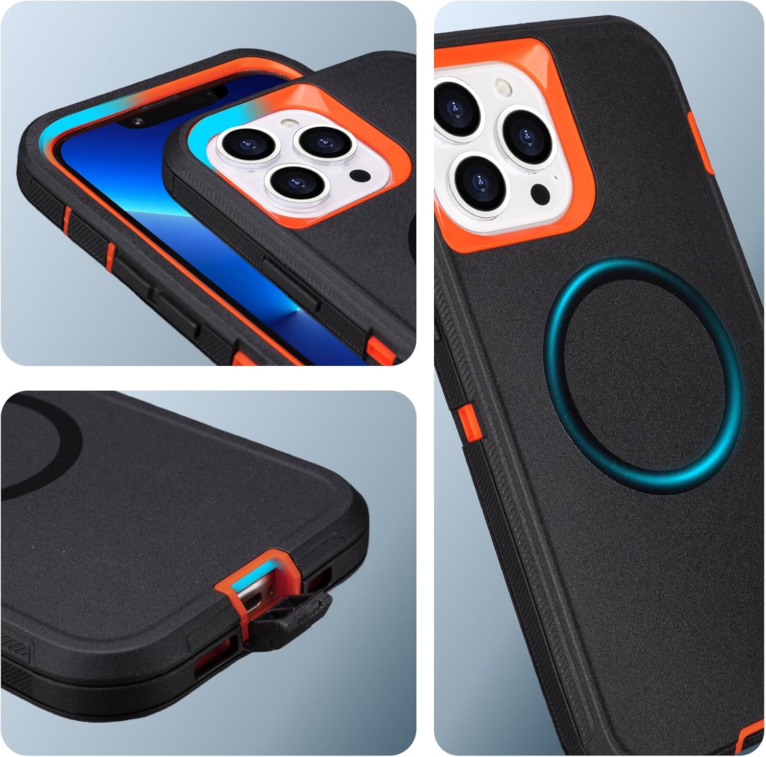 for iPhone 13 Pro Max Case with Belt Clip Holster, [Compatible with MagSafe] Heavy Duty Military Grade Drop Protection, 3-Layer Rugged Shockproof for iPhone 13 Max Case, 6.7" (Black+Orange) - Image 7