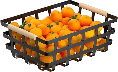 Miniatura 10 de Cestas grandes de granja para despensa, organizador de frutas con asas de madera para armarios de despensa, armario rústico de encimera de cocina,