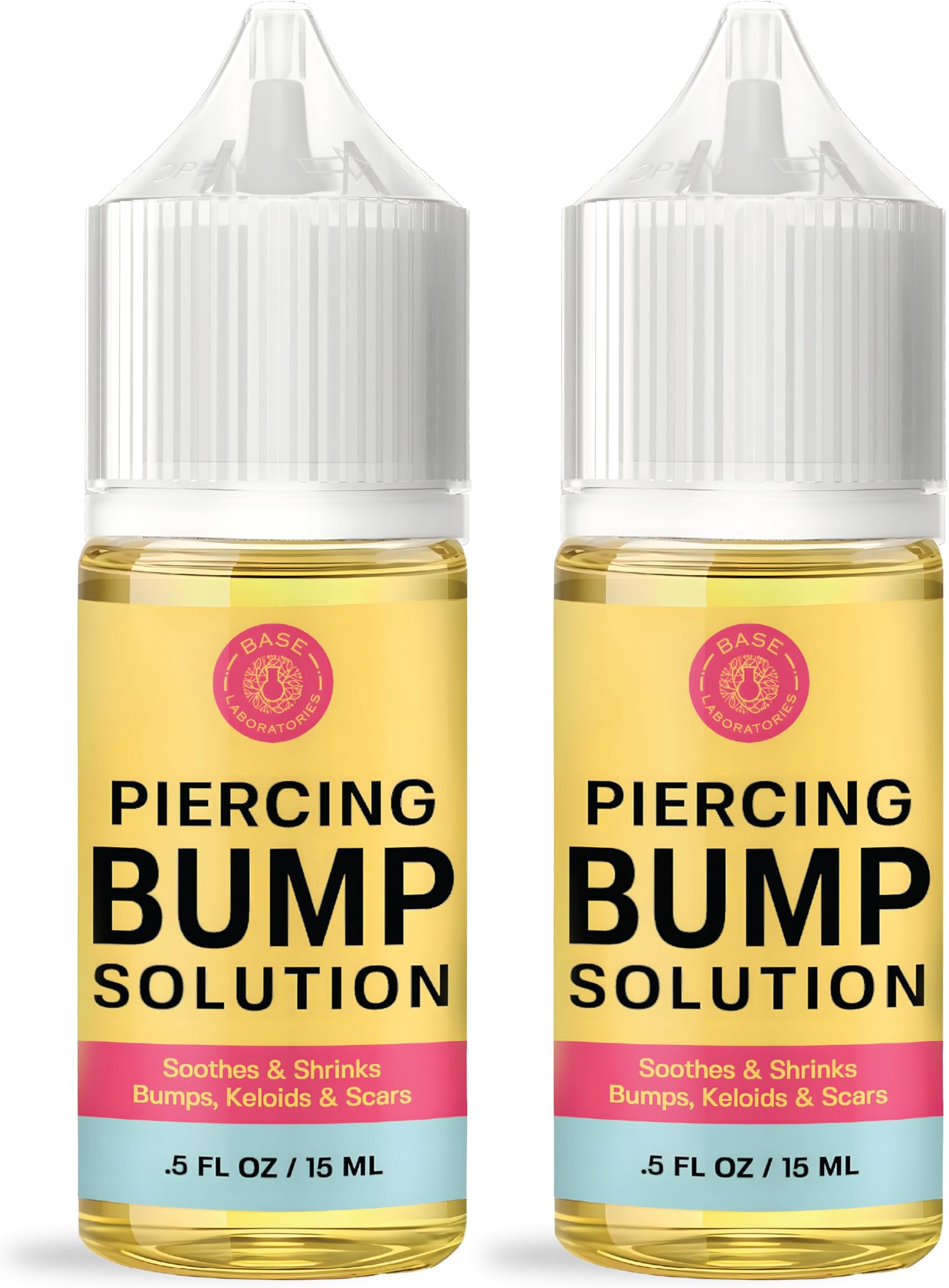 BASE LABORATORIES Piercing Bump & Keloid Bump Removal Solution | Soothing Piercing Aftercare | Bump Keloid Scar Removal | Ear & Nose Piercing Cleaner for Keloid Bumps | Piercing Aftercare Oil | 2PK