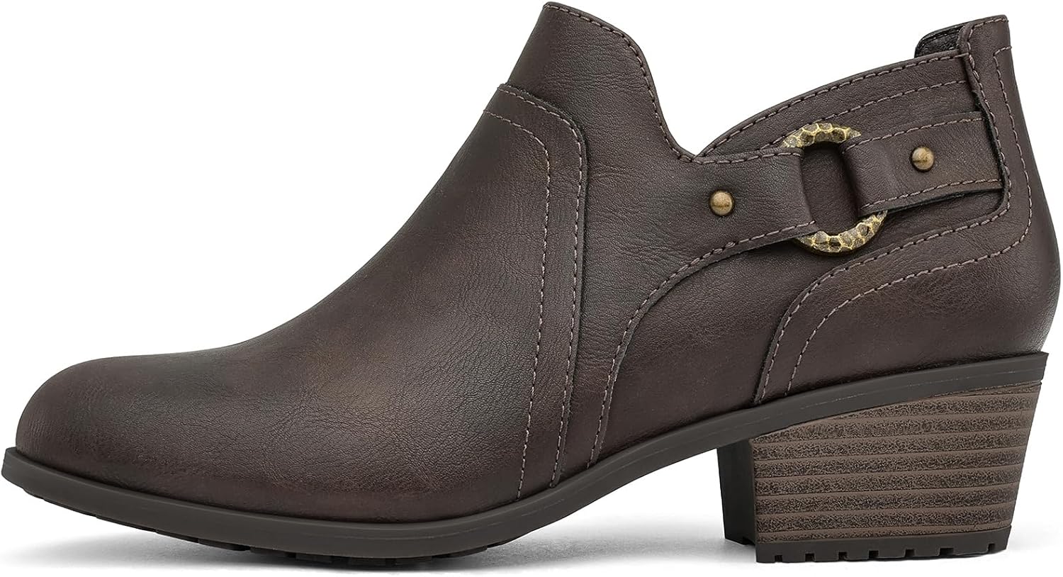 mysoft Women's Side Zipper Ankle Boots Low Stacked Heel Chunky Booties Comfortable Round Toe shoes - Image 3