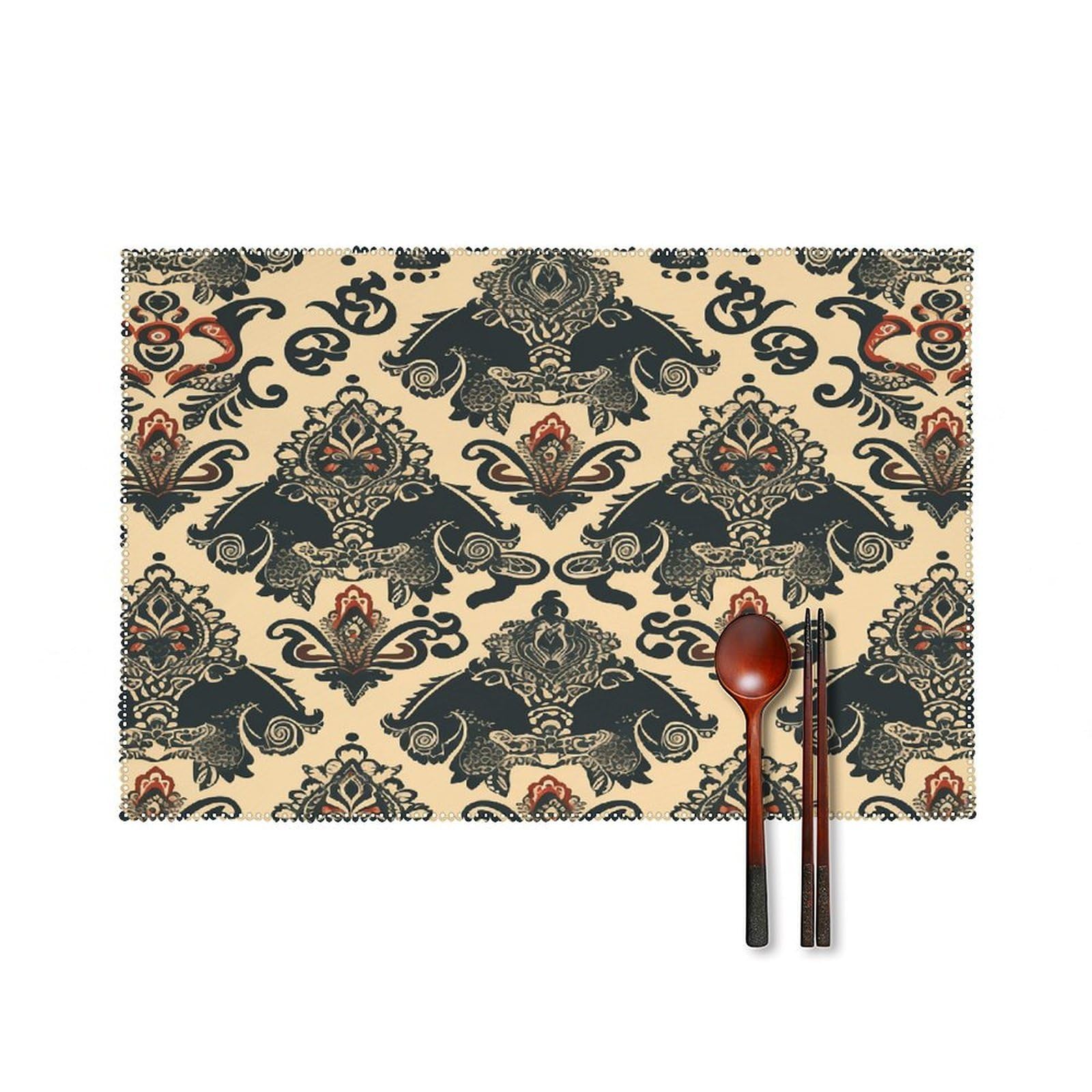 Asian Elephants Placemats Set of 6 Heat Resistant Non-Slip Place Mats Washable Wipeable Table Mats Elegant Farmhouse Placemat for Kitchen Dining Outdoor Party Table Decor