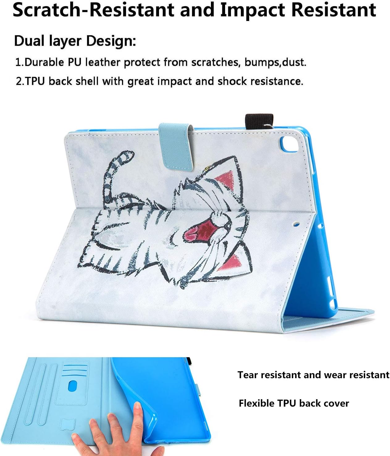 Uliking for Apple iPad 10.2 inch Case iPad 9th/8th/7th Generation (2021/2020/2019) with Pencil Holder Pockets [Auto Sleep/Wake] Folio Stand PU Leather TPU Shockproof Wallet Cover, White Cat Kitty