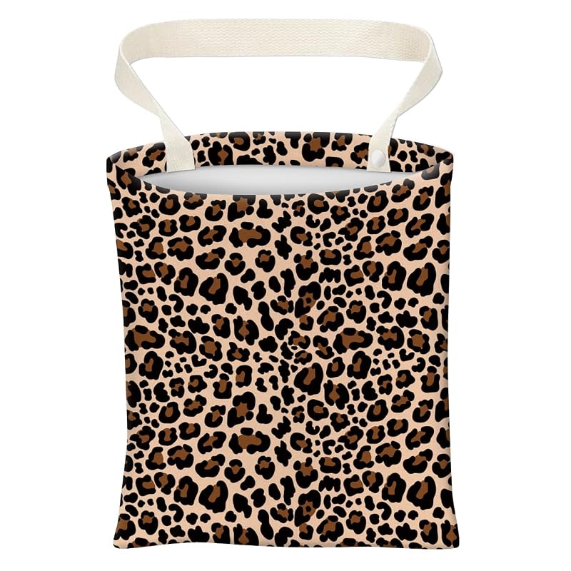 Lixeira para Carro ABUIFDK de 5 L em Poliéster com Alça para Pendurar, Estampa Leopardo Marrom
