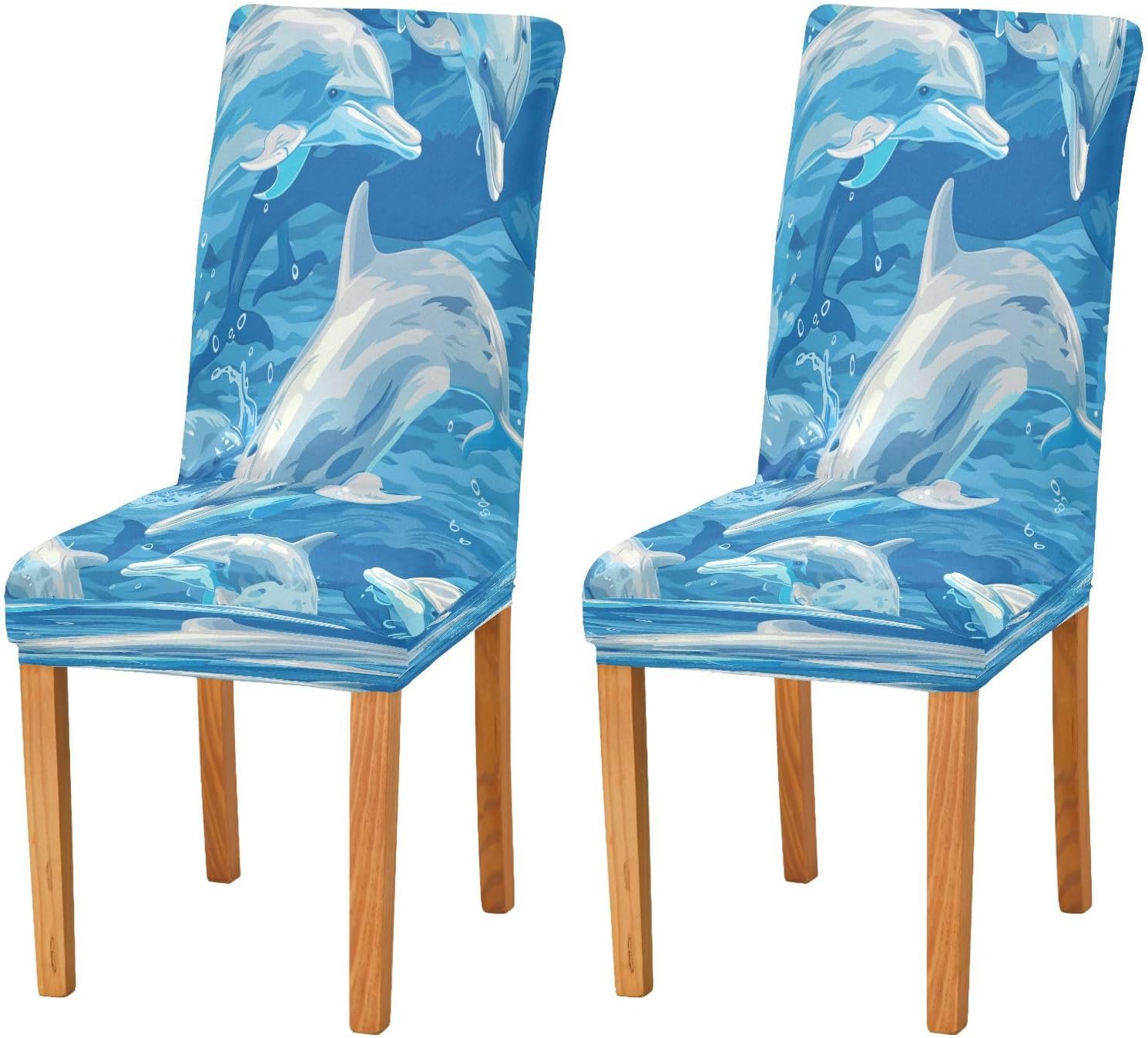 ALAZA Stretch Dining Room Chair Covers, Ocean Dolphin with Bubbles Chair Covers Parson Chair Slipcovers Removable Washable for Dining Room Ktichen Ceremony