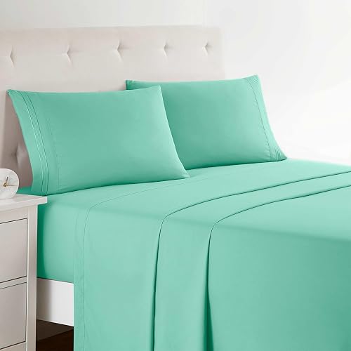 Clara Clark Bed Sheets, Premier 1800 Series 4 Piece Bed Sheet Set, Deep Pocket, Wrinkle, Fade, Stain Resistant, Luxury Soft Bedding Sheets & Pillowcases, Twin, Mint Green
