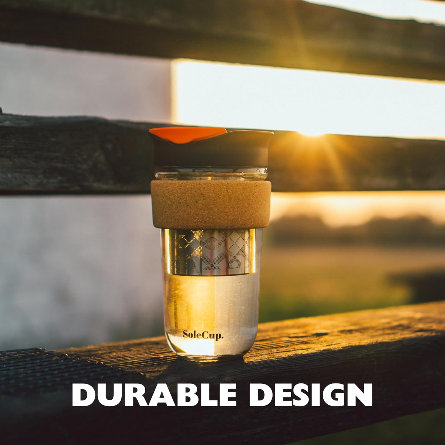 Large Travel Mug Loose Tea Infuser - Detachable Tea Strainer with Spill Proof Lid - 18oz/530ml BPA-Free Reusable Glass Travel Coffee Cup with Cork Band (Ice Cream, 18oz) - Image 5