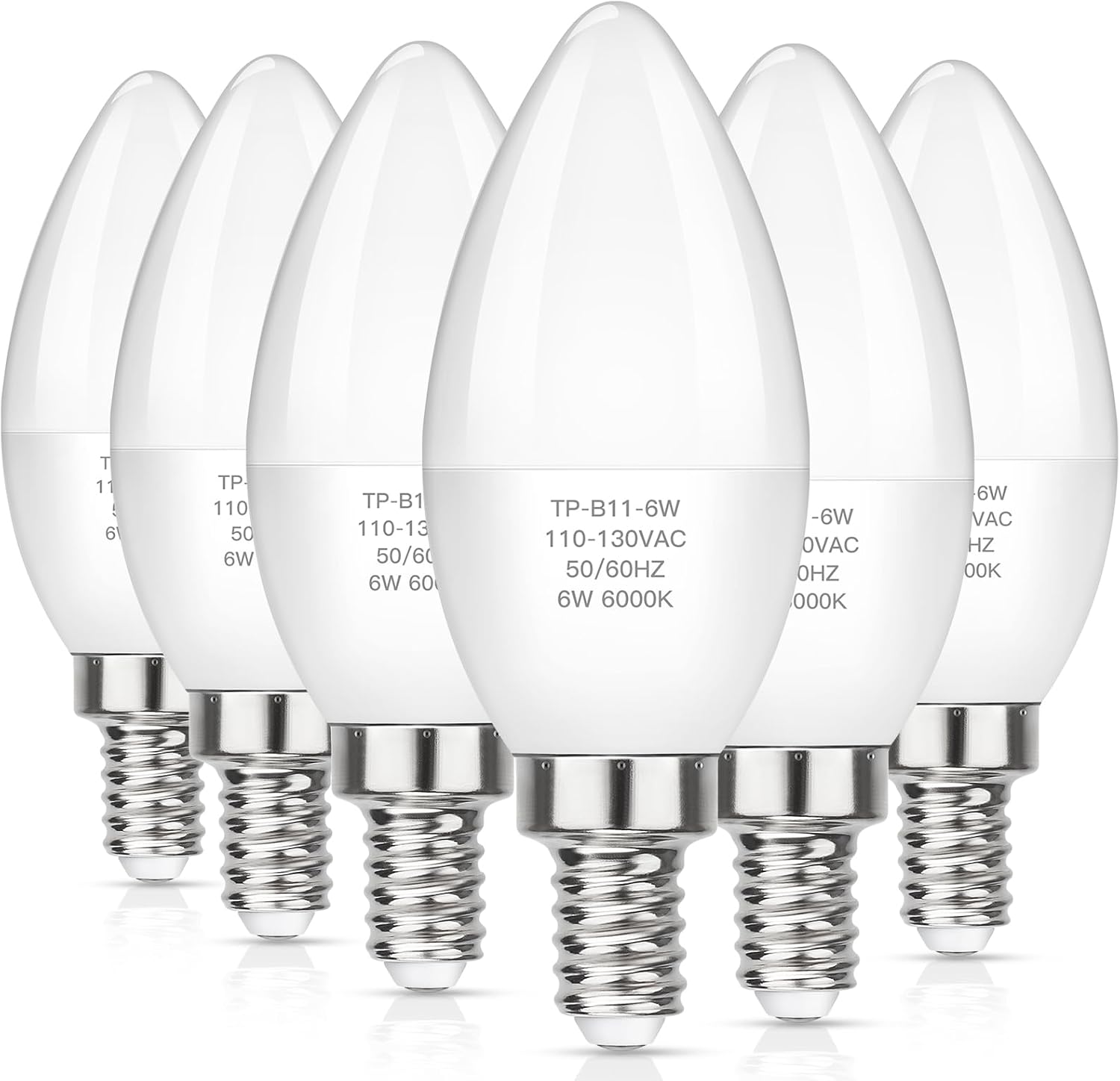MAXvolador LED E12 Candelabra Light Bulbs 60W Equivalent, 6W B11 Candle Base, 600 Lumen Chandelier Bulb, Cool Daylight White 6500K, Non-Dimmable, Pack of 6