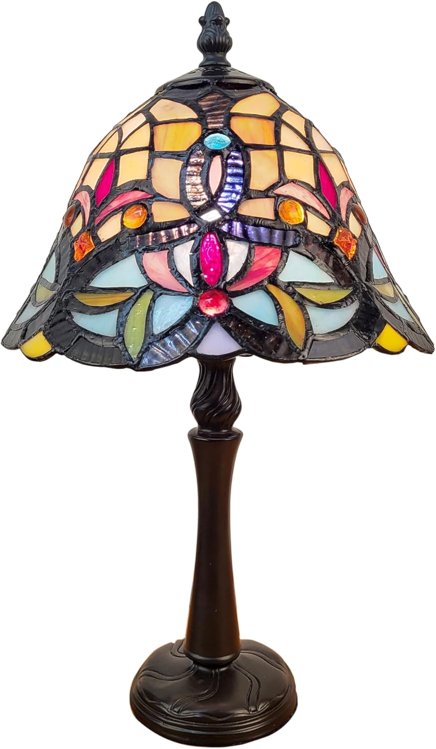 Tiffany Floral Mini Table Lamp – Handcrafted Stained Glass Bedside Lamp (9" D x 16" H)