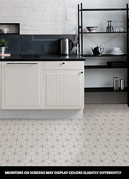 FloorPops FP2481 Kikko Peel Stick Floor Tiles, White & Off-White