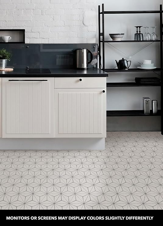 FloorPops FP2481 Kikko Peel Stick Floor Tiles, White & Off-White