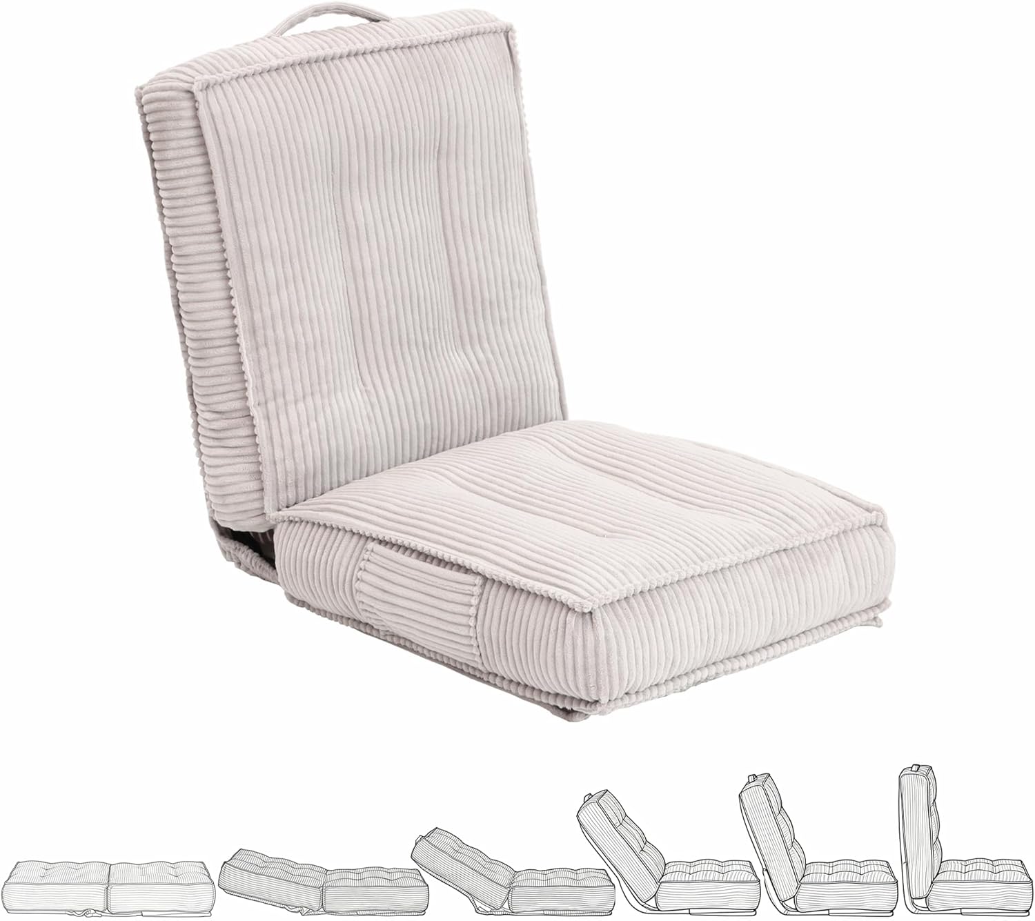 Adjustable Floor Chair with Back Support, 6-Position, Folding Meditation Chair, Floor Sofa Chairs for Adults, Comfy Accent Chairs for Reading, Gaming, Living Room, Bedroom, Light Grey