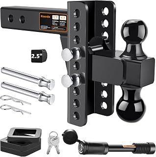 Adjustable Trailer Hitch Fits 2.5" Receiver, Drop Hitch & Tow Hitch with 6-Inch Drop/Rise, 2" & 2-5/16" Dual Ball Hitches for Trucks, 22,000 lbs GTW, Trailer Hitches with Anti-Theft Pin, Black
