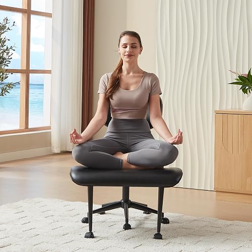 Bestier Cross Legged Office Chair with Wheels, Ergonomic Wide Meditation