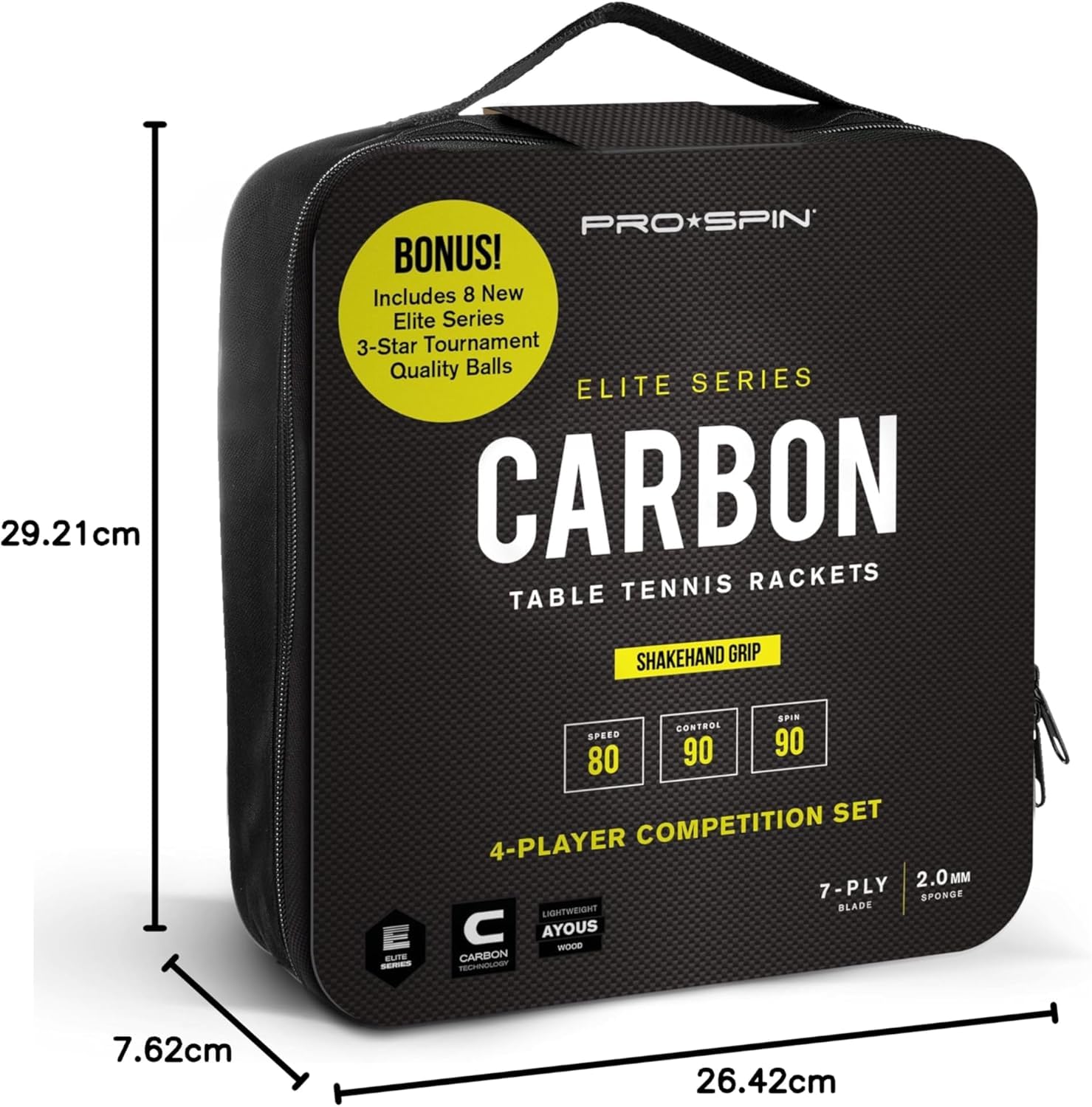 PRO-SPIN Table Tennis Bats - Carbon Fibre Table Tennis Racket - Superior Control & Spin - Professional Quality Ping Pong Bat - Includes Premium Rubber Protector