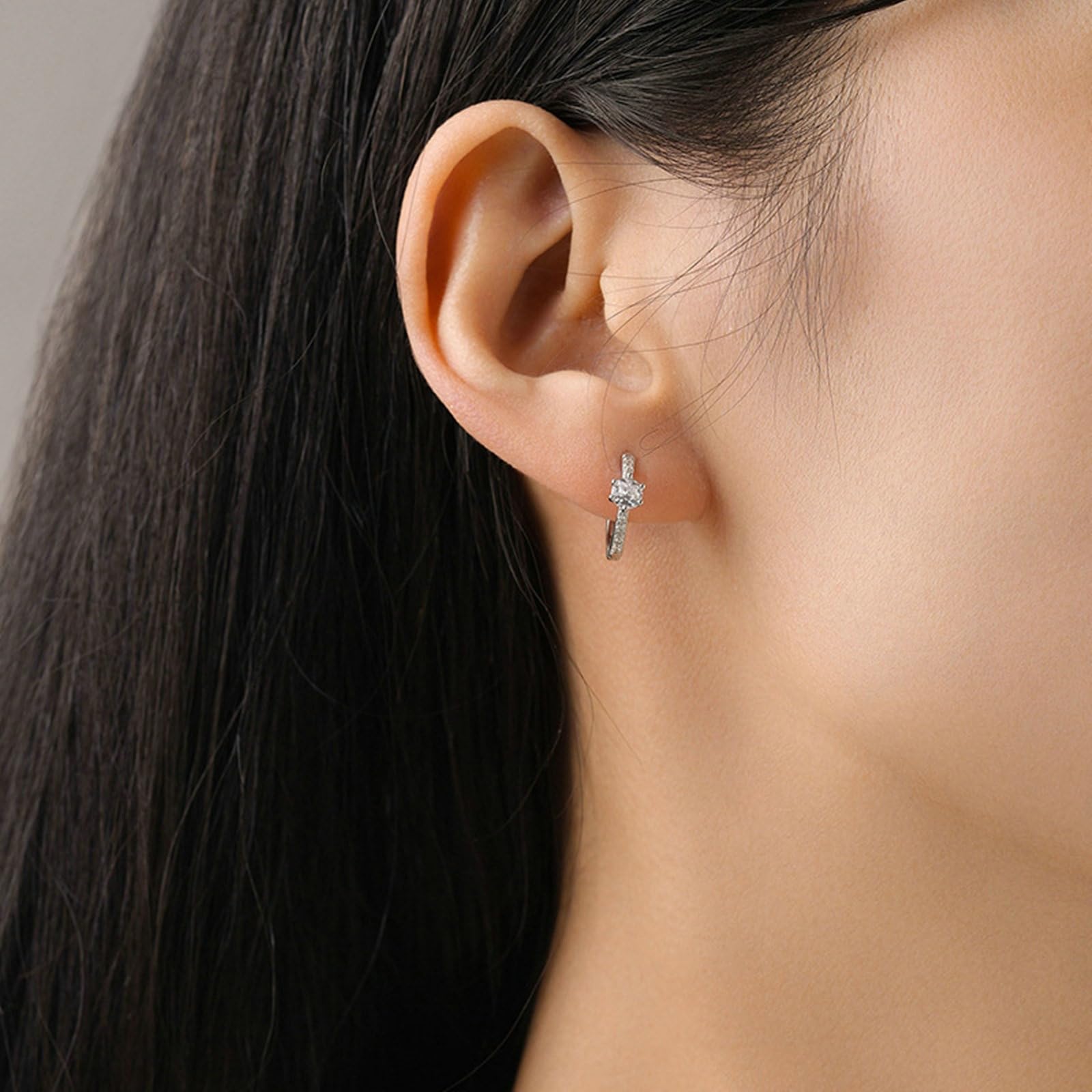 Pendientes de aro de oro blanco y platino de 9K/14K/18K para mujer, moissanita blanca, aretes para mujer, color dorado, simples