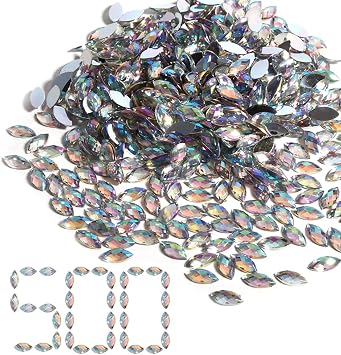 500Pcs Horse Eye Shape Crystal Clear Glass Acrylic Rhinestones Flatback Fancy Stones Inlay for Necklace Clothing Wedding Dress Decorations 7x15mm, 500 Pieces, Clear White AB