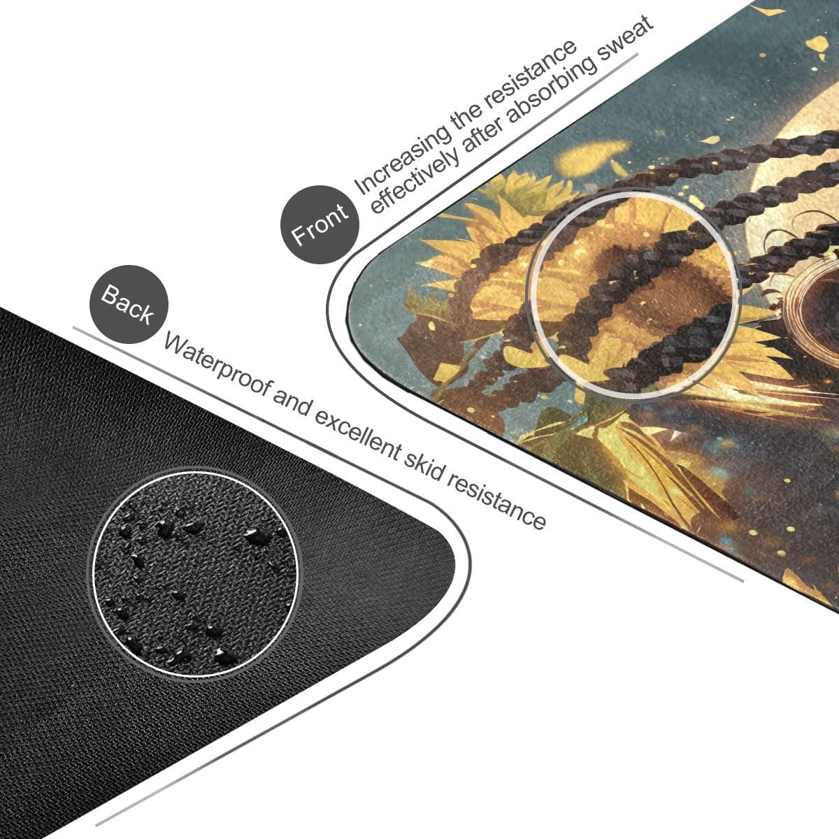 ALAZA African Woman Sunflower Yoga Mat Non Slip Fitness Exercise Mat, Workout Mat for Yoga, Pilates and Floor Exercises