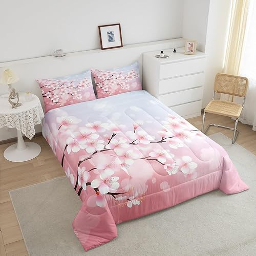 Miniatura 4 de Edredón de flores de cerezo rosa, ropa de cama de estilo japonés, juegos de cama y colecciones de flores lindas, edredón de plumón de ramas