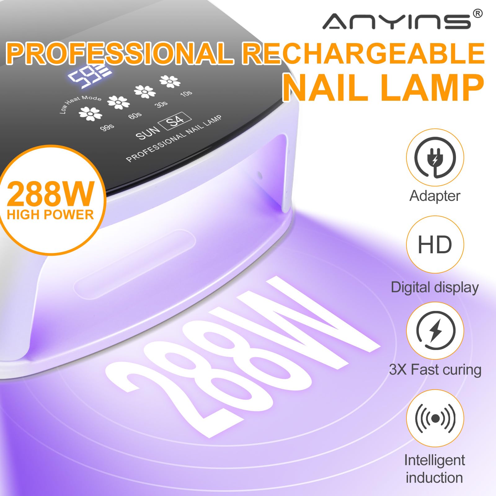 288W Cordless UV LED Nail Lamp with Auto Sensor and Timers