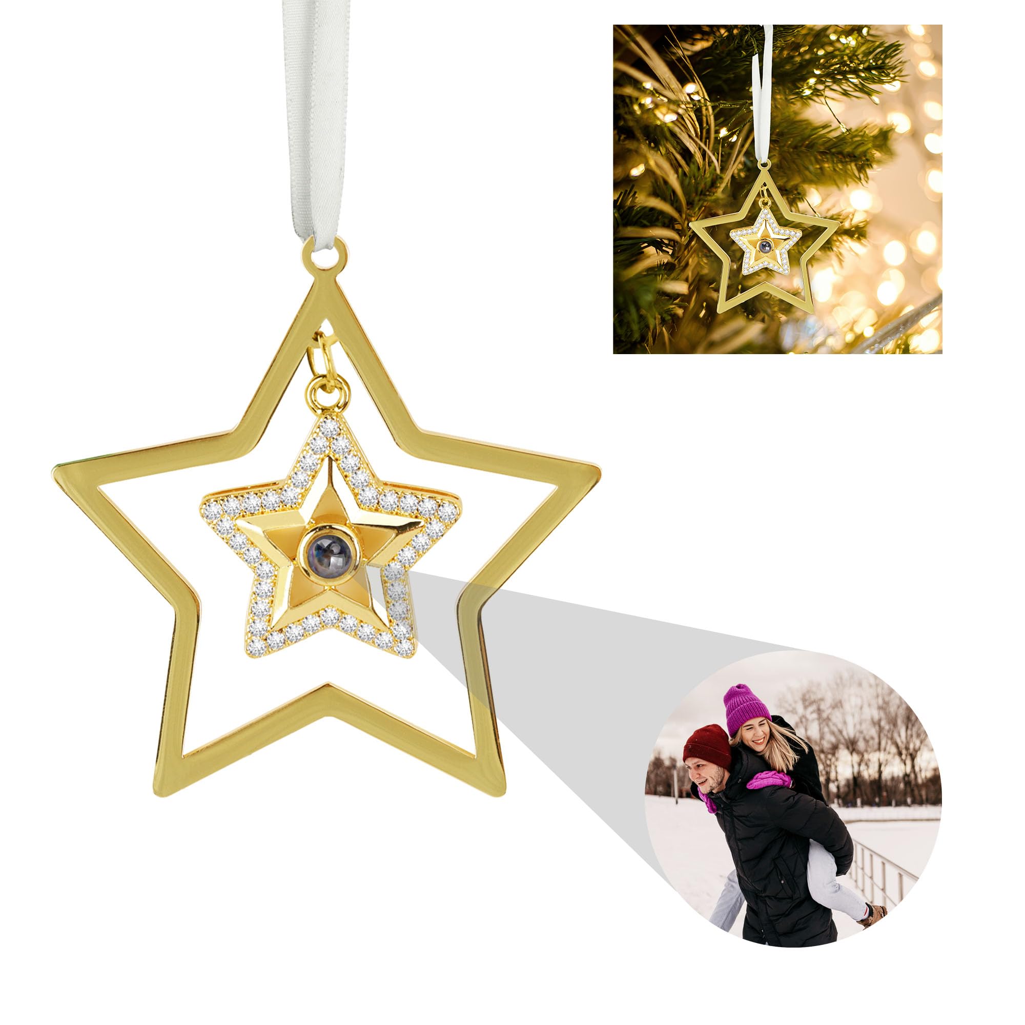 Adorno Personalizado con Foto para el árbol de Navidad Adornos de Navidad Personalizados con Foto Colgante Proyector de Estrellas Adorno de Navidad para la Familia, Amigo, Amante de Las Mascotas