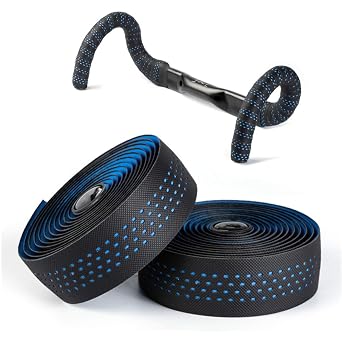 BESTYMXY Road Bike Handlebar Tapes Made of EVA+PU, Professional Road Bicycle Bar Tape, Racing Bike Handle Wraps, Bicycle Handlebar Grips Cover with End Plugs Blue