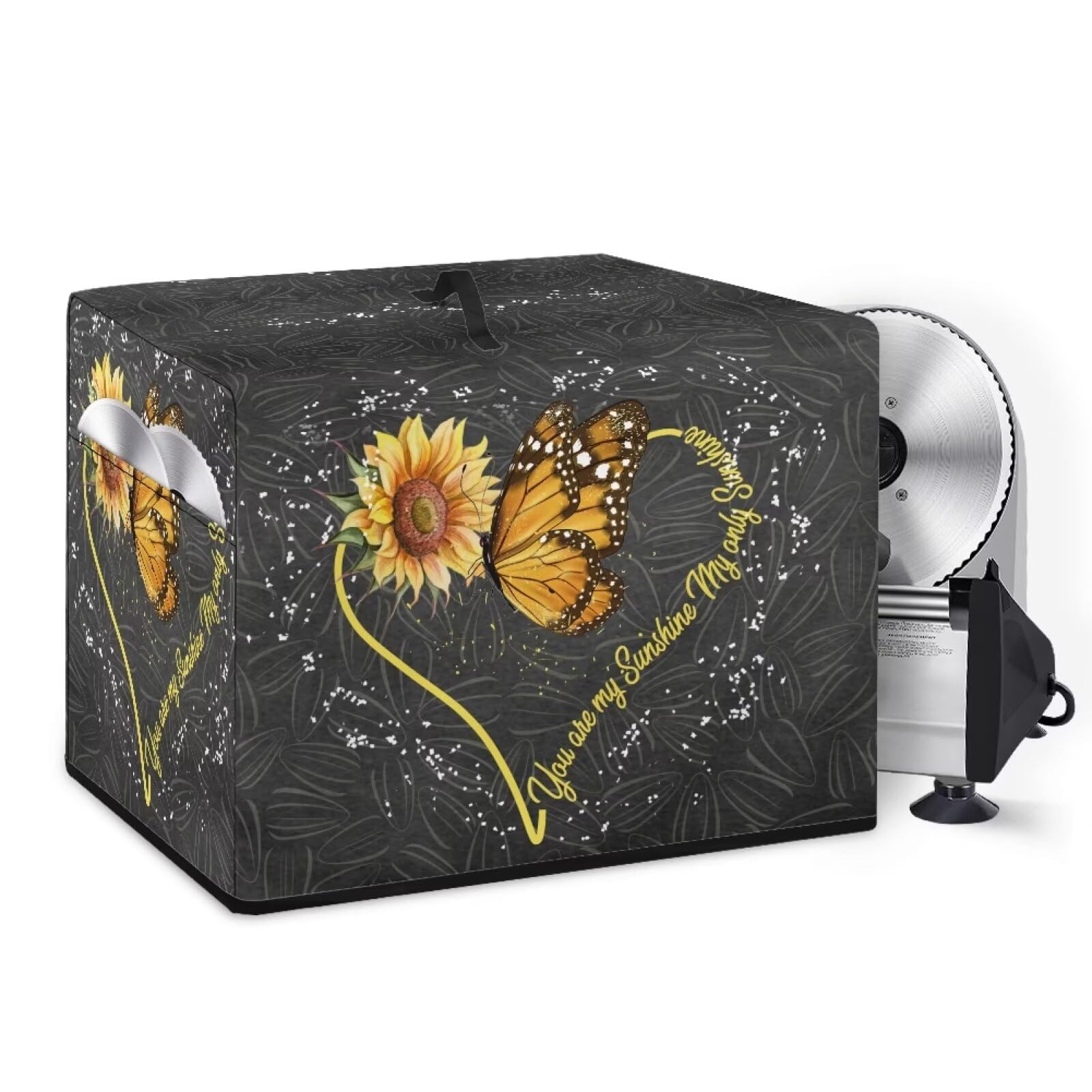 NETILGEN Food Deli Slicer Dust Cover Dust-Proof Stain Resistant Washable Electric Appliance Protective Cover Bag for Home Kitchen Decor, 41 X 33 X 33 cm, Sunflower Love Butterfly
