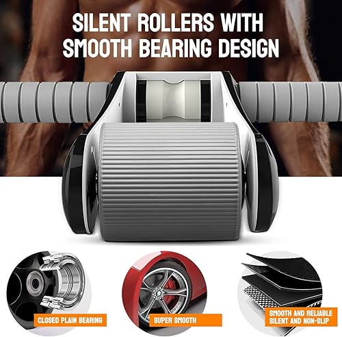 Miniatura 5 de Rueda de rodillo portátil para abdominales con rodillera y bolsa de almacenamiento, ruedas silenciosas de diseño plegable con rodamientos suaves, en