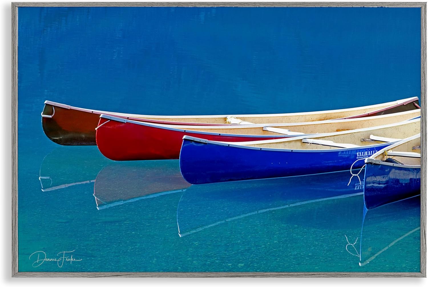Stupell Industries Various Canoe Boats Framed Giclee Wall Art Design by Dennis Frates, Gray Framed, 24 x 16