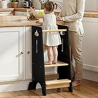 Vista 1 de COSYLAND Torre ajustable de pie para niños pequeños de 33.5 pulgadas, taburete estable de cocina para niños con barra transversal protectora
