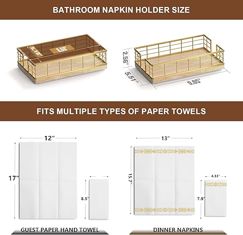 Vista 99 de Wican Bandeja para toallas de invitados para baño, soporte de servilletas de roble y hierro para tocador, mesa de comedor, cesta de madera